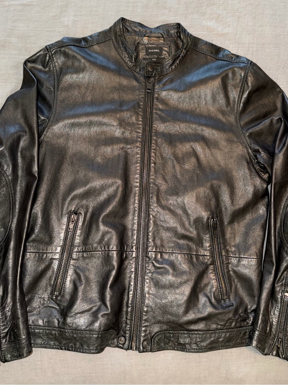 Diesel Black Leather Bomber Jacket